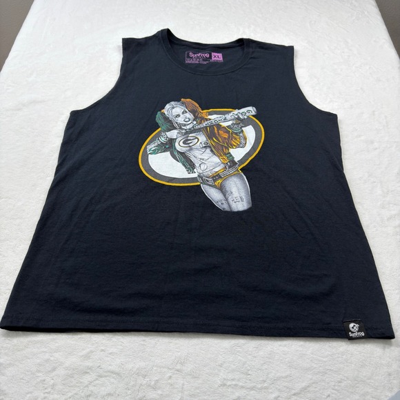 SunFrog Harley Quinn Green Bay Packers Muscle Tank Mens XL Black Good Graphic
